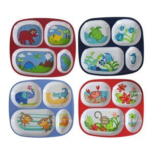 Target Home Melamine Divided Plates Set of 4 Animals Fish Dino Ocean BPA Free